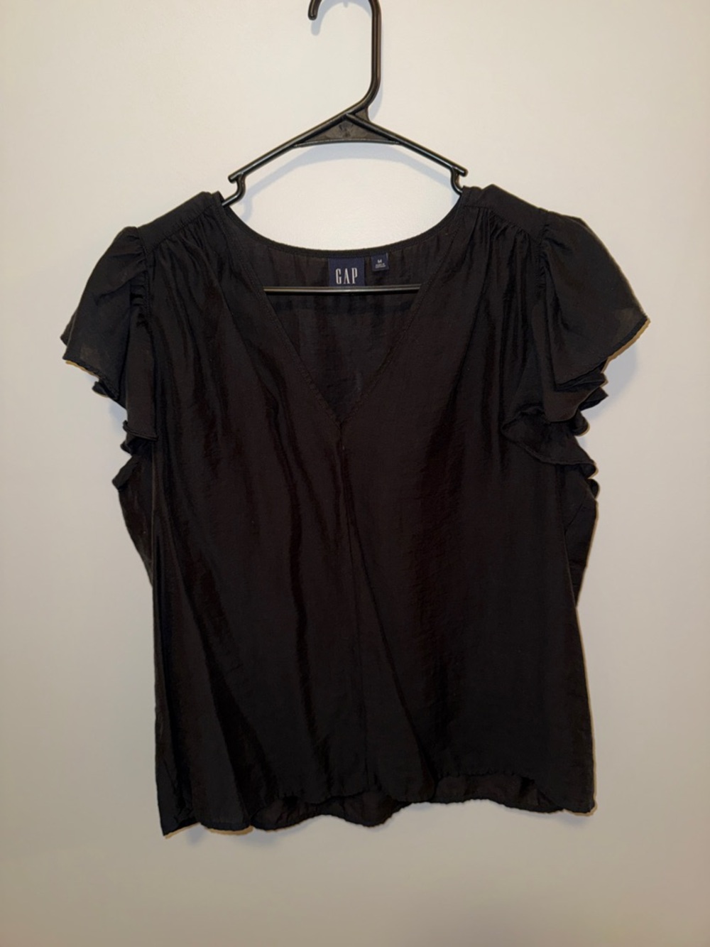 GAP Black V-Neck Flutter Sleeve Blouse